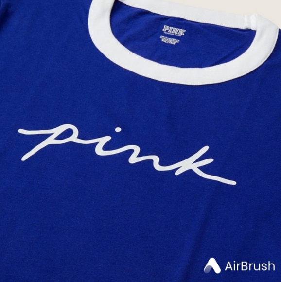 PINK VS Campus Ringer Tee Royal Blue & White Logo Script - Picture 6 of 6